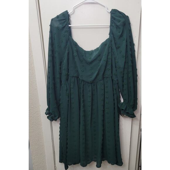 Perfectly Priscilla Women's Green Dot Ruffle Long Sleeve Midi Dress Size 2XL - Picture 1 of 5